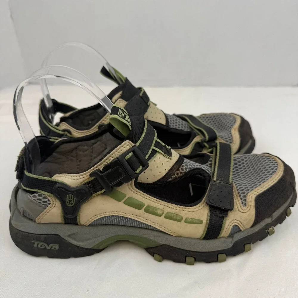 Teva Gamma 6473 Hiking Sandals Mens 8 Tan Black Green Stealth Rubber Sole